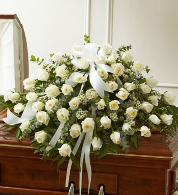 All White Rose Casket Cover
